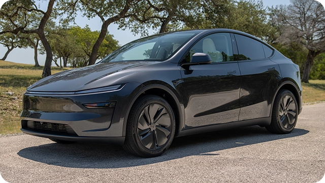 2025 Tesla Model Y in blue — available for rental at Ufyro